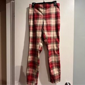 H&M Red & Cream Plaid tartan straight leg pull up pants   (Size US 10)